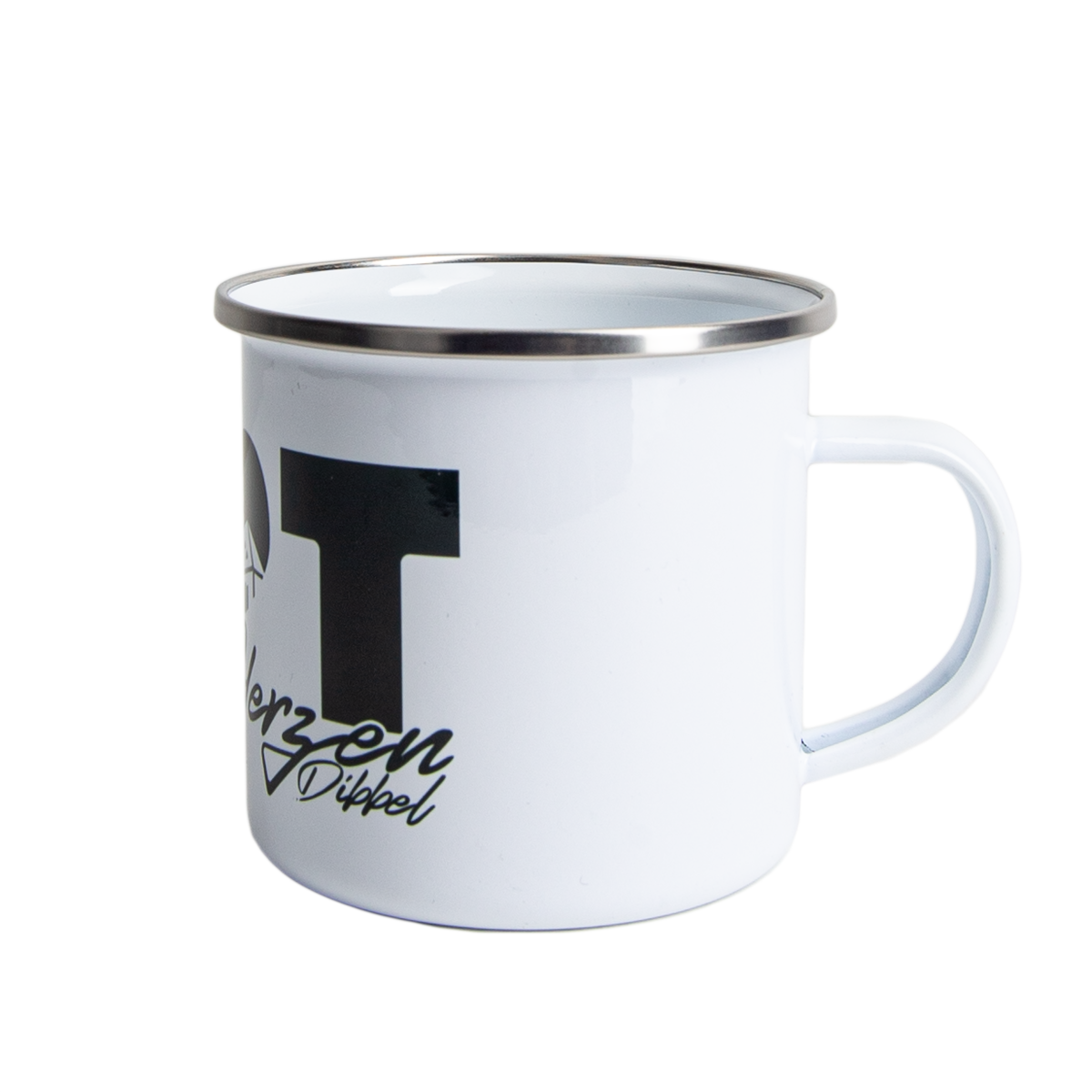 Coffee Cup "Hot im Herzen" Emaille