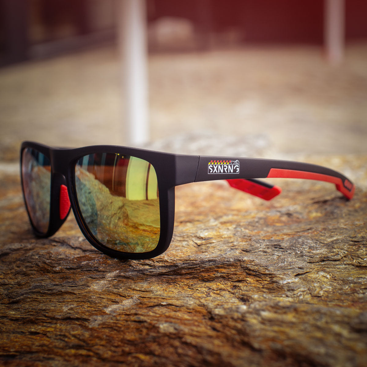 B2BA Sunglasses SXNRNG Gold Mirror Lens Schwarz-Rot - B2BA Clothing