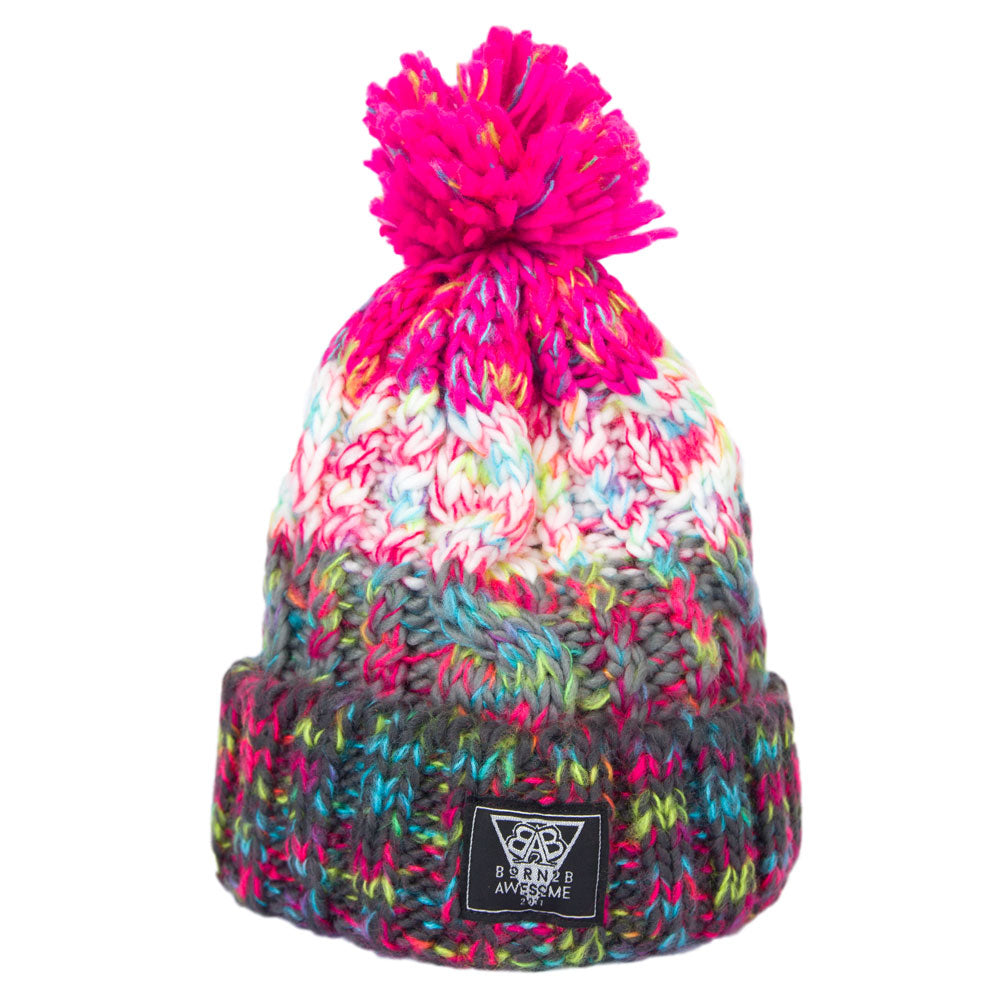 Knitted Bobble Beanie "Pink Vulcano" - B2BA Clothing