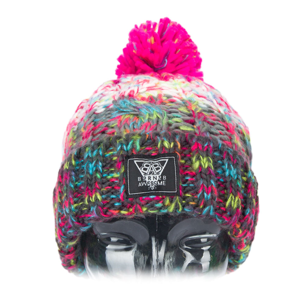 Knitted Bobble Beanie "Pink Vulcano" - B2BA Clothing