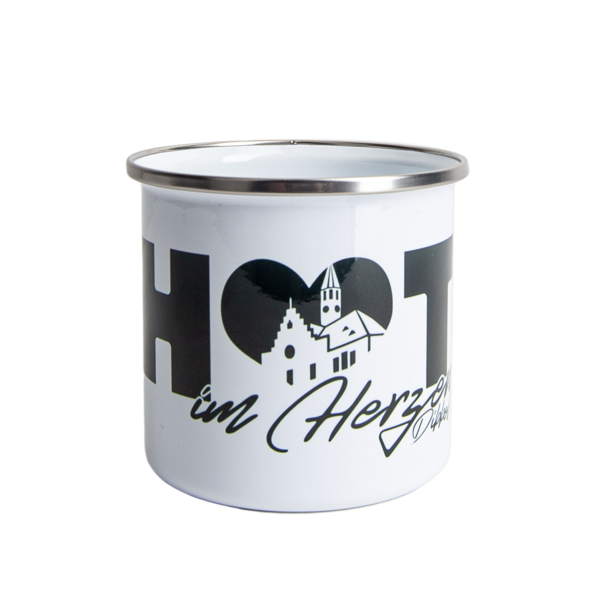 Coffee Cup "Hot in the heart" enamel