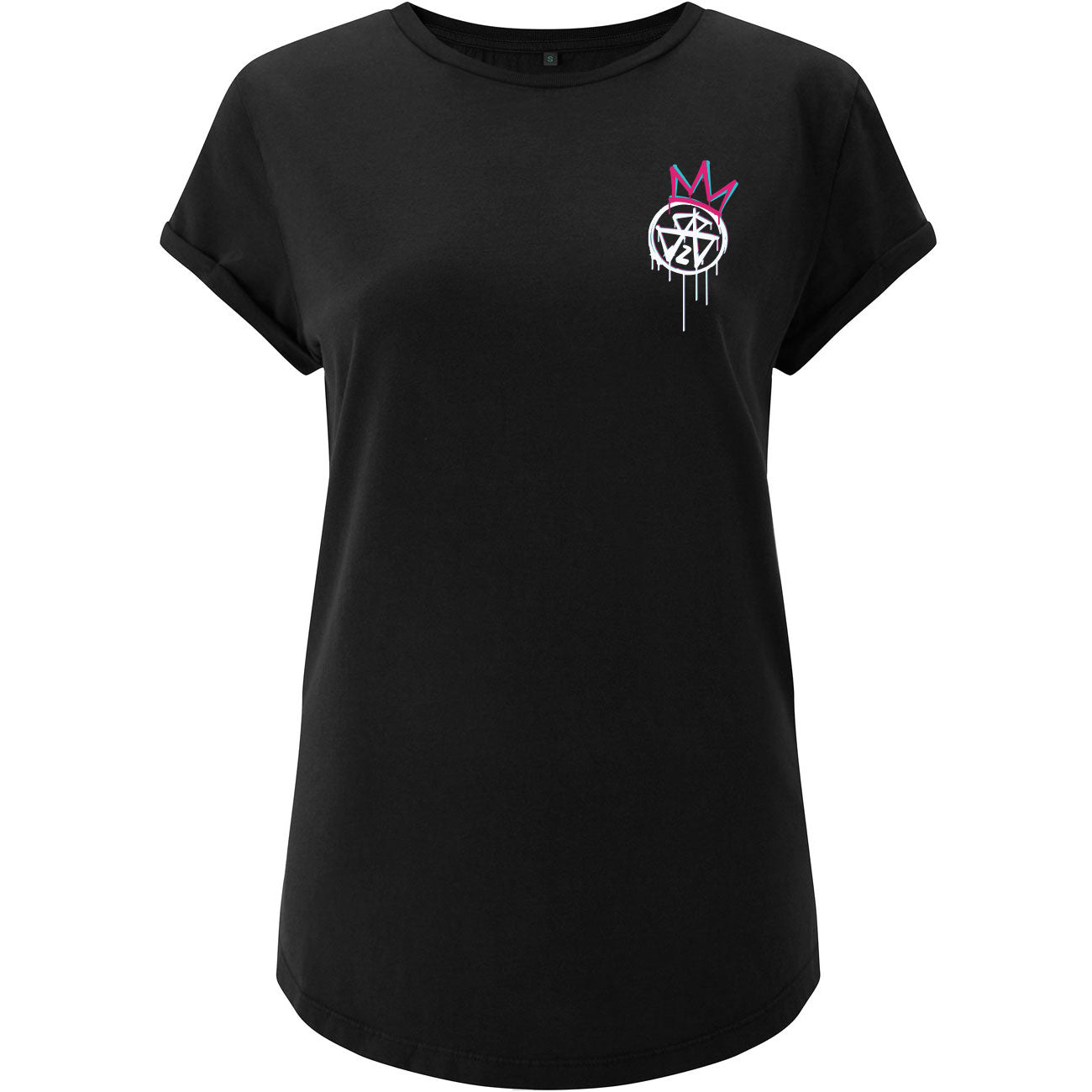 MANIAC26 Girlie T-Shirt Schwarz – Frontansicht mit kleinem Logo