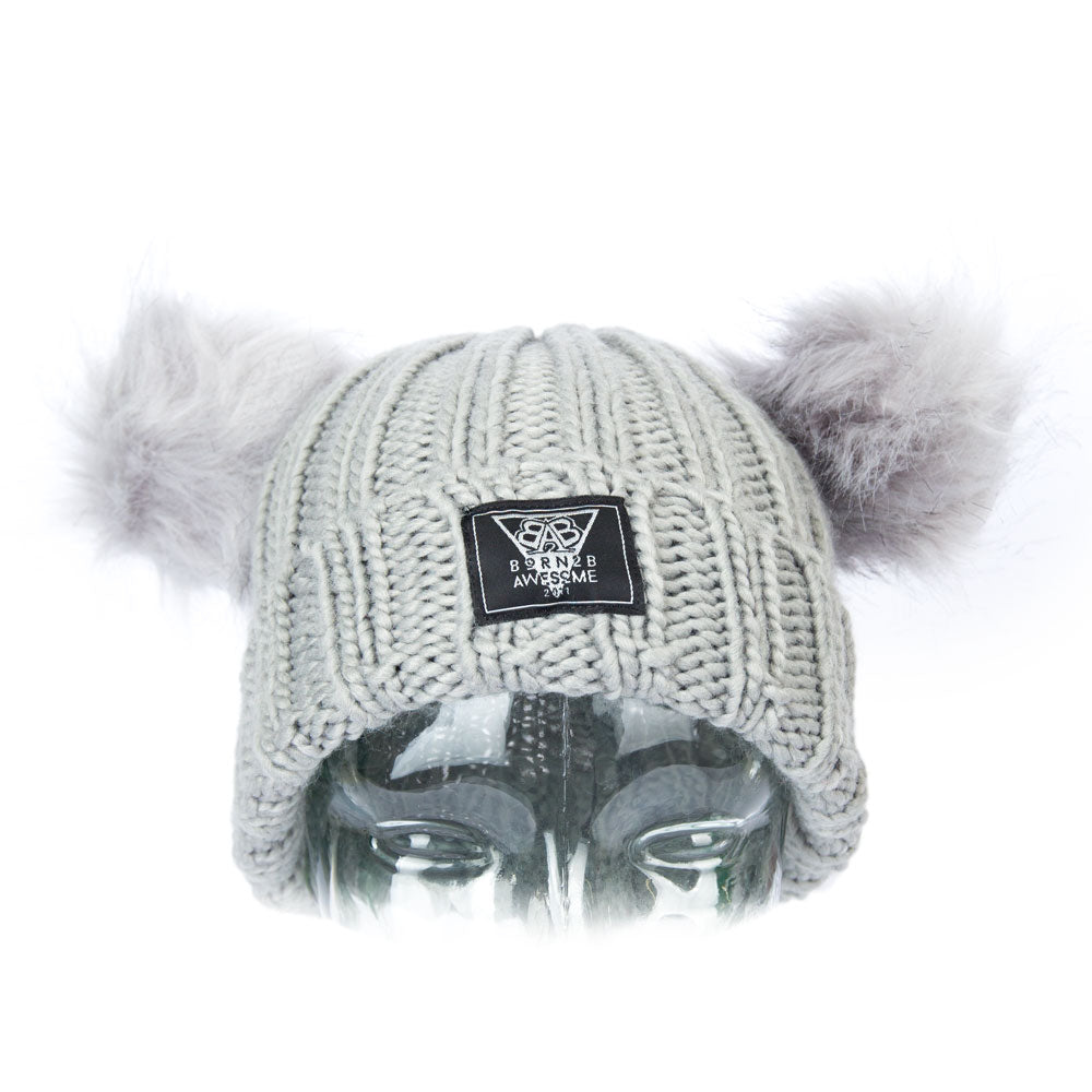 KIDS Knitted Bobble Beanie "Awesome Man" - B2BA Clothing grey